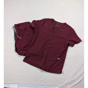 FIGS Women’s Burgundy L/P Kade Cargo Pants and L Casma Top Scrubs Set Medical
